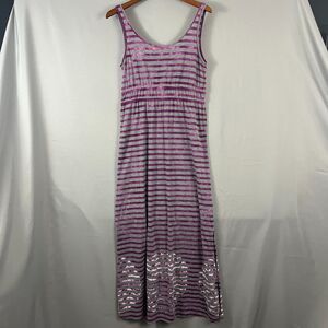 Prana Maxi Tank Dress Women's Medium Gray Purple Striped‎ Scoop Neck Outdoor